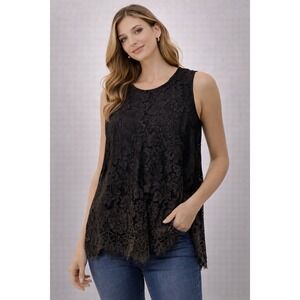 APT.9 Black Lace Overlay Sleeveless Tank‎ Top Women's XS Keyhole Back